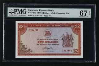 1979 Rhodesia Reserve Bank 2 Dollar Pick 39a Pmg 67 Epq Gem Unc