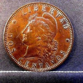 1891 Argentina Large Bronze 2 Centavo Coin In Extra Fine,