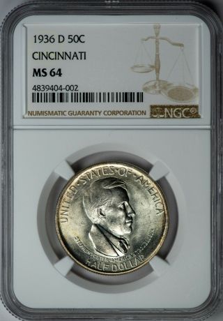 1936 - D Cincinnati 50c Ngc Ms64 Early Silver Commemorative Half Dollar