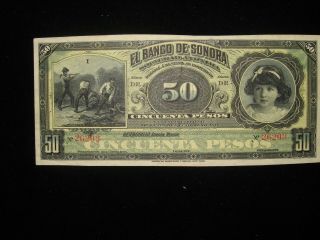 1915 Mexico Sonora 50 Cincuenta Peso Banknote Crisp Au/unc X116