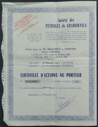 Poland - Oil Company Of Grabownica - 1958 - 50 Shares