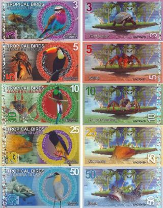 Aldabra Island,  3 - 5 - 10 - 25 - 50 Dollars,  2017 Fantasy Banknote