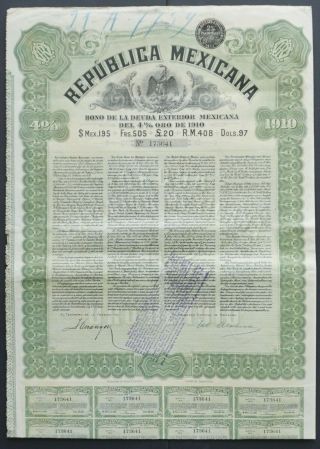 Mexico - Republica Mexicana - 1910 - 4 Gold Bond For 195 Pesos
