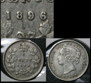 Summer - Canada 5 Cents - 1896 Large 96 - Vf (bfa983)