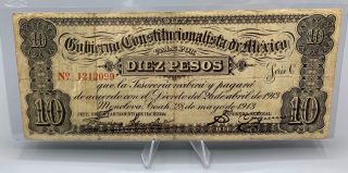 1913 Mexico Paper Money 10 Diez Pesos Monclova Crisp Note Gem Bill