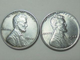 1942 - P & 1944 - P Silver - Plated Lincoln Wheat Cents High Grades
