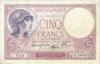1939 5 Francs France French Currency Banknote Note Money Bank Bill Cash Wwii Ww2