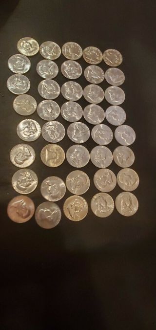 1963 90 Silver Franklin Half Dollars - 2 Rolls Of 20 - $20 Face Value