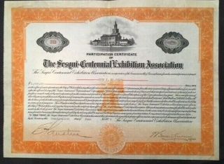 1926 Sesqui - Centennial International Exposition Stock Certificate