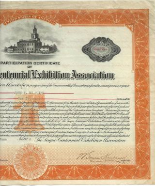 1926 Sesqui - Centennial International Exposition stock certificate 2