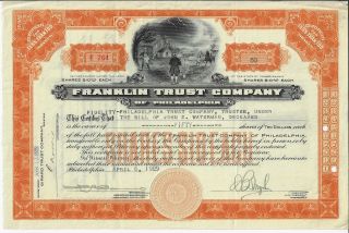 Pennsylvania 1929,  Franklin Trust Company Of Philadelphia Stock Certificate