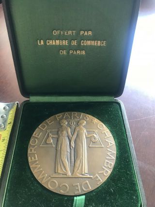 Large French Art Deco Bronze Medal Paris Chamber Commerce 1936 W/ Box