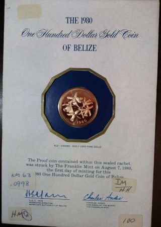 Franklin Belize 1980 $100 Gold Proof Coin 3