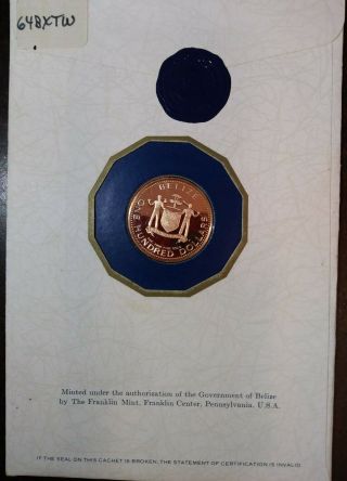 Franklin Belize 1980 $100 Gold Proof Coin 4