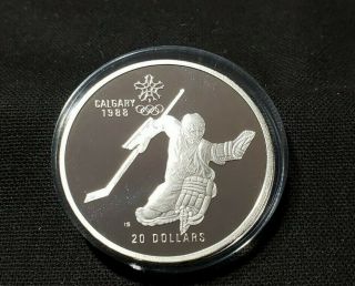 Rcm Calgary 1988 Olympic Winter Games " Hockey " $20 Silver Proof Coin 1 Troy Oz