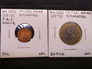 1973 United Arab Emirates 1 & 50 Fil Coin Fao 2 X Coin (s)