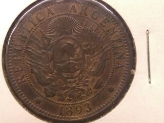 1893 Argentina 2 Centavos Coin,