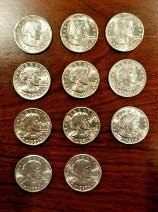 1979 - 1999 $1 Susan B Anthony (sba) Dollar Complete 11 Coin P,  D& S Set