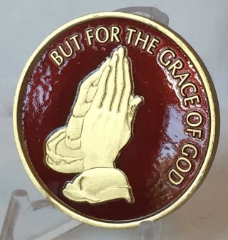 Aa But For The Grace Of God Praying Hands Medallion Coin Serenity Prayer Red