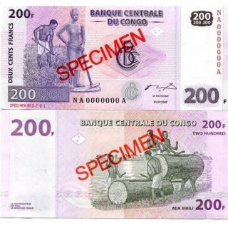 Congo 200 Francs 2007 P - 99 Unc Specimen
