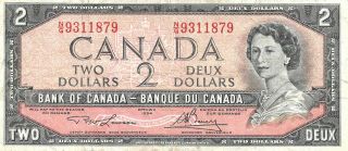 1954 - $2 Canada Bank Note - Canadian Two Dollar Bill - Ng9311879