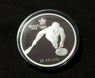 Rcm Calgary 1988 Olympic Winter Games " Curling " $20 Proof Silver Coin