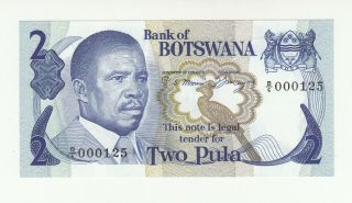 Botswana 2 Pula 1982 Aunc/unc P7a Low Serial Number @