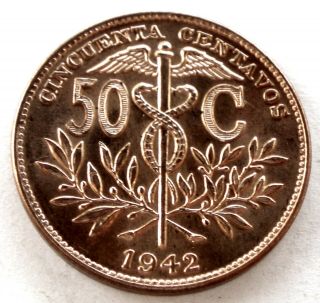 Bolivia 50 Centavos 1942 Km 182a.  1 Tt2.  3