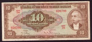 Turkey 10 Lira,  One Digit Serie D9