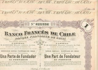 Set 2 Banco Frances De Chile,  1916,  Part De Fondateur,  Vf