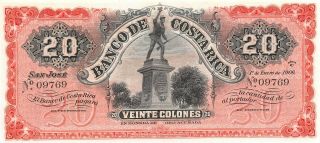 Costa Rica 20 Colones 1.  1.  1906 P 179r Series C Uncirculated Banknote Lan7