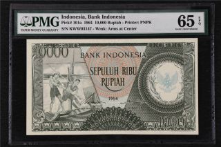 1964 Indonesia Bank Indonesia 10000 Rupiah Pick 101a Pmg 65 Epq Gem Unc