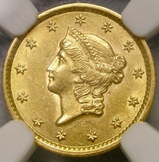 1852 Liberty Head $1 Gold Dollar Very Scarce Appealing Crisp Beauty Ngc Ms 61