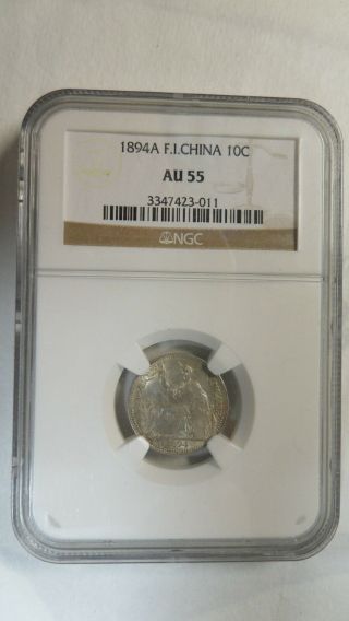 French Indochina Vietnam 10 Cents,  1894 A,  Ngc Au 55