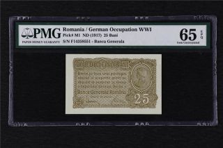 1917 Romania German Occupation Wwii 25 Bani Pick M1 Pmg 65 Epq Gem Unc