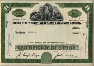 United States Smelting Refining & Mining Company Stock Certificate