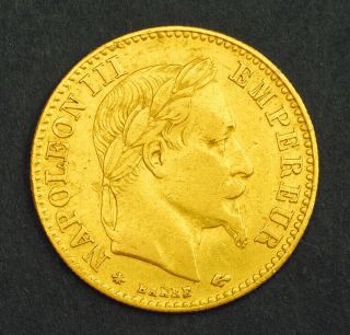 1862,  France (2nd Empire),  Napoleon Iii.  Gold 10 Francs Coin.  3.  21gm