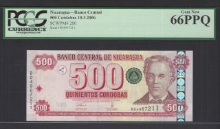 Nicaragua 500 Cordobas 10 - 3 - 2006 P200 Uncirculated Graded 66