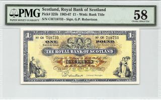 Scotland,  Royal Bank 1965 P - 325b Pmg Choice About Unc 58 1 Pound
