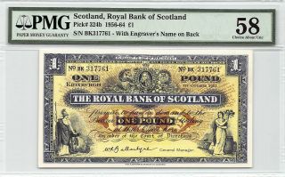 Scotland,  Royal Bank 1963 P - 324b Pmg Choice About Unc 58 1 Pound