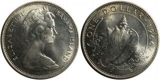 1966 Bahamas Islands $1 Dollar Km 8 Foreign Silver Coin Unc