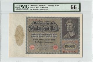 Germany,  Reichsbanknote 1922 P - 71 Pmg Gem Unc 66 Epq 10,  000 Mark