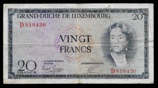 World Paper Money - Luxembourg 20 Francs Nd 1955 P49a @ F - Vf