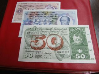 Switzerland 10 - 20 - 50 Francs Old Aunc/unc