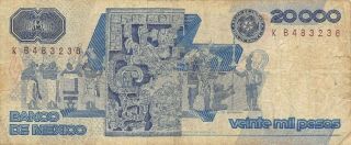 México 20,  000 Pesos 27.  8.  1987 Series Bx / K Circulated Banknote 2lb