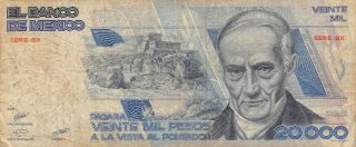 México 20,  000 Pesos 27.  8.  1987 Series BX / K Circulated Banknote 2LB 2