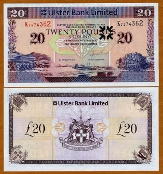 Ireland Northern,  Ulster Bank,  20 Pounds,  2012 (2013),  P -,  Unc