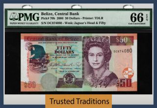 Tt Pk 70b 2006 Belize Central Bank 50 Dollars " Queen Elizabeth Ii " Pmg 66 Epq