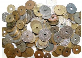 World Coins - Miscellaneous Countries & Years All With Holes In Center
