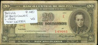 Bolivia Bundle 100 Notes 20 Bolivianos L.  1945 P 140 Vg